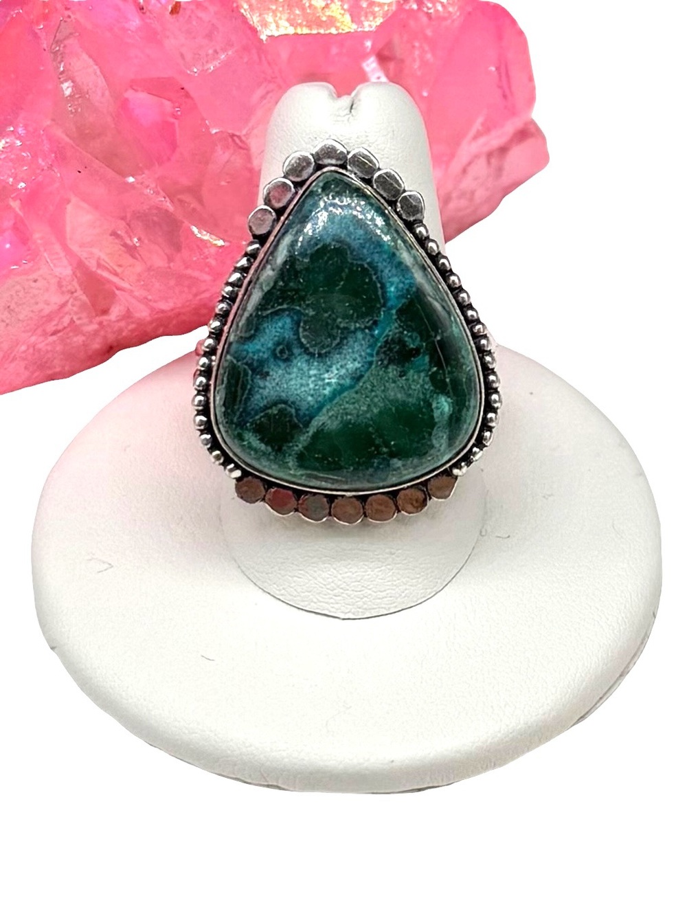 Chrysocolla Malachite Ring Size 11 925 Sterling Silver Overlay